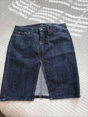 7 For All Mankind Dark Blue Denim Midi Skirt